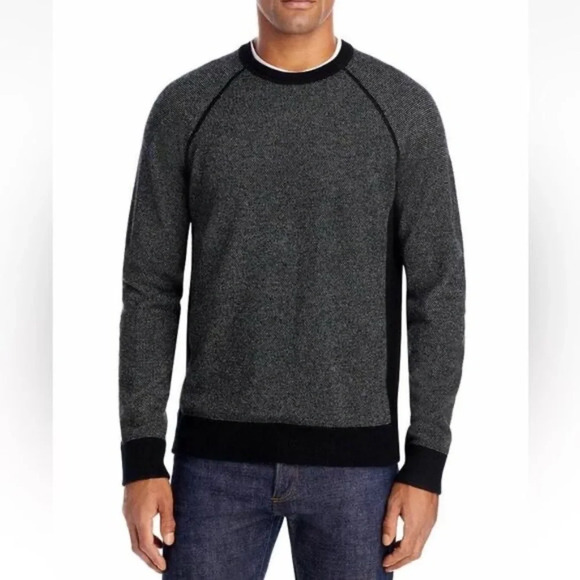 VINCE Birdseye Crewneck Wool & Cashmere Sweater in 2 Tone Gray 33806 - Picture 1 of 13